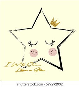 star with crown for apparel