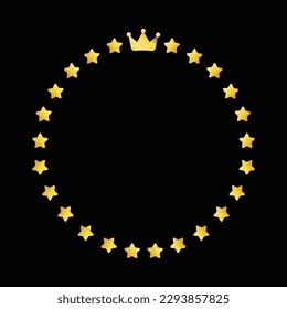 Ilustración del vector del premio de la corona de la estrella. Insignia abstracta del ganador de oro, medalla, brillante, diseño de premio de forma circular.