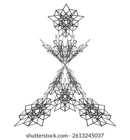 Star crown shape. Complex linear pattern. Decorative vector object. Symmetrical swirl layout.