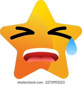 Star with cry expression. Clip art of crying star illustration with flat style. Cartoon character of shiny star icon with cute face expression for design graphic element or children education