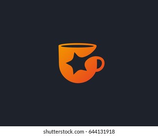 Star cup vector logotype. Beverage drink negative space logo