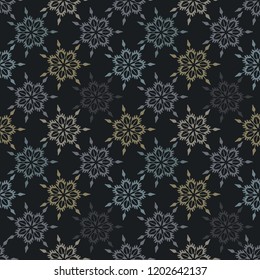 Patrón vectorial sin mar Star Damask Arabesque, Diseño Floral Dibujado a Mano, Ilustración Floral Fantástica para la Decoración Doméstica, Impresiones Masculinas de Moda, Elegante Papel de Techo, Textil, Embalaje. Antecedentes barrocos.