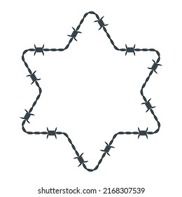 Estrella de David. Alambre de púas abstracto con una estrella de seis puntas. Ilustración vectorial.
