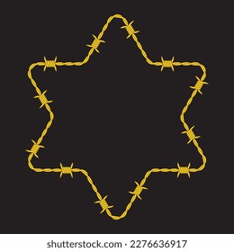 Estrella de David. Alambre de púas abstracto con una estrella de seis puntas. Día de Recuerdo del Holocausto. Ilustración vectorial.