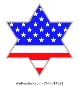 Star of David with american flag inside. Vector illustration