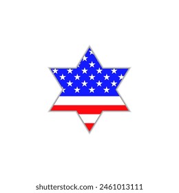 Star of David with american flag inside on white background. Vector illustration