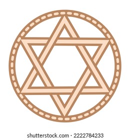 Star of David, an ancient symbol decorated with Scandinavian patterns. Beige fashion design.