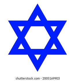Star of David, ancient symbol of Judaism, emblem in form of six-pointed blue hexagram star.