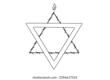 Star of David with barbed wire and flames of fire at the top. International Holocaust Remembrance Day. Vector illustration. Images produced without the use of any form of AI software at any stage. 