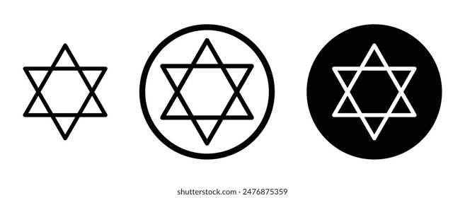 Star of david black filled and outlined icon set