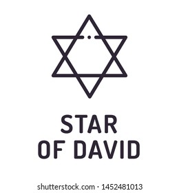 Star of David black line icon. Hanuka label. Religion Judaism. Concept for web page, banner, presentation, social media. Isolated vector illustration. Editable stroke.