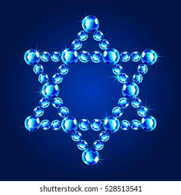 Star of David of the blue gems on a dark background