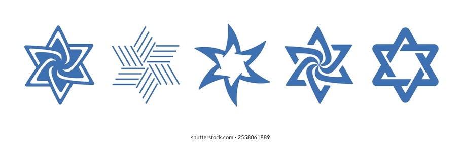 Star of David collection. Abstract Religion Jewish signs.Geometric emblem of hexagram. Vector illustration on white background