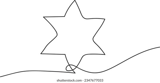 Star of David in continuous line drawing style. One line art of star of David. Vector illustration. 