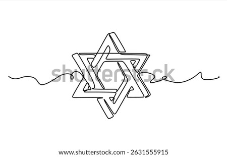Star of David in continuous line drawing style. Line art of star of David. Vector illustration. Abstract background. Editable vector
