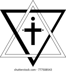 Star of David with the Cross in center. Two black and white triangles. 
seal of solomon