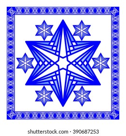 Star of David decoration tile. Composed of simply shapes in blue and white modern design, eps10 vector. Religious motif  line design in israel national colors 