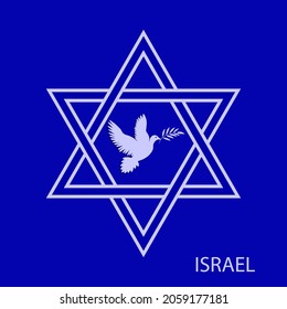 Star of David, dove with laurel branch - vector. Israel. Hanukkah, Sukkot, Rosh Hashanah, Yom Kippur, Rosh Chodesh, Purim, Israel, Judaism,