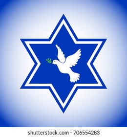 Star of David with the dove of peace, the symbol of Israel. Pigeon of the world with a green twig. Flat design, vector illustration, vector.