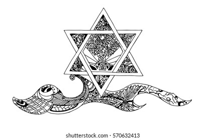 Star of David with the elements of nature and ornament