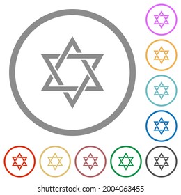 Star of David flat color icons in round outlines on white background