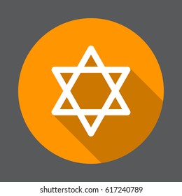 Star of David flat icon. Round colorful button, circular vector sign with long shadow effect. Flat style design