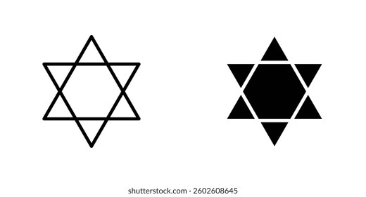 Star of david flat Icons in line outline and flat solid style on white background