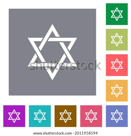 Star of David flat icons on simple color square backgrounds