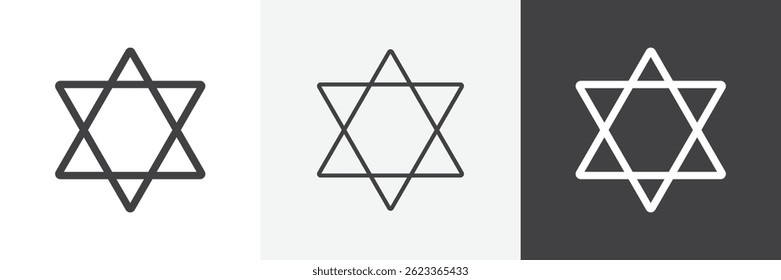 Star of david flat and liner vector icons set