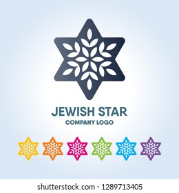 Star of David with floral ornaments, the logo of a Jewish company. Vector icon or symbol.