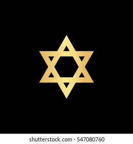 Star Of David. Gold Symbol Icon On Black Background