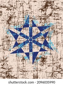 Star of David grunge blue vector silhouette icon stencil drawing.Jewish  symbol