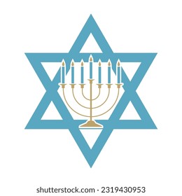 Star of David and hanukkah candle holder flat clipart isolated svg