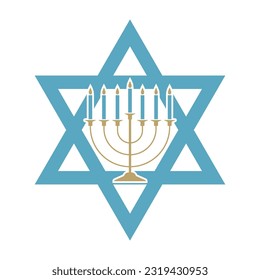 Star of David and hanukkah candle holder flat clipart isolated