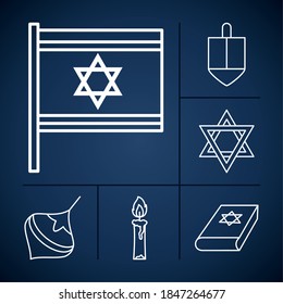 star of david and hanukkah icon set over blue background, line style, vector illustration