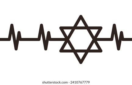 Star of David heartbeat, judaism symbol isolated on white background