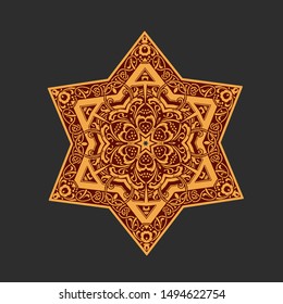 Star of David - Hexagram Symbol, Floral Ornate Holy Sign