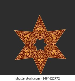 Star of David - Hexagram Symbol, Floral Ornate Holy Sign