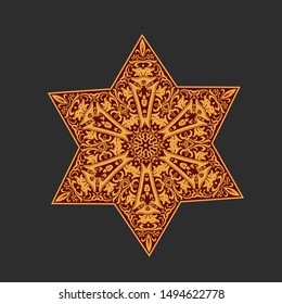 Star of David - Hexagram Symbol, Floral Ornate Holy Sign