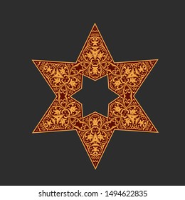 Star of David - Hexagram Symbol, Floral Ornate Holy Sign