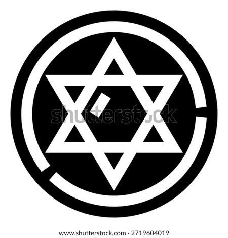Star of david hexagram symbol representing judaism, faith, and spirituality, displayed within a circular frame on a black background, conveying religious and cultural identity