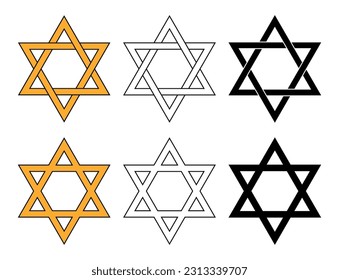 Star of David hexagram symbol set stencil templates flat objects