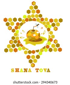 star of david, honey and apple white background,