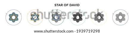 Star of david icon in filled, thin line, outline and stroke style. Vector illustration of two colored and black star of david vector icons designs can be used for mobile, ui, web