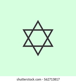 Star David icon flat. Grey vector symbol on green background