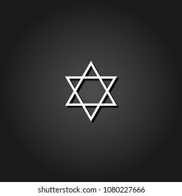 Star David icon flat. Simple White pictogram on black background with shadow. Vector illustration symbol