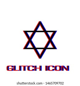 Star David icon flat. Simple pictogram - Glitch effect. Vector illustration symbol