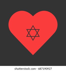 Star David icon flat. Simple pictogram on heart background. Vector illustration symbol