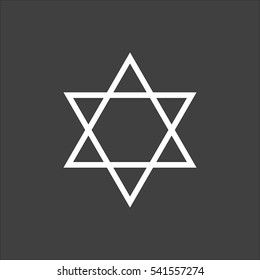 Star David icon flat. Vector white illustration isolated on black background. Flat symbol