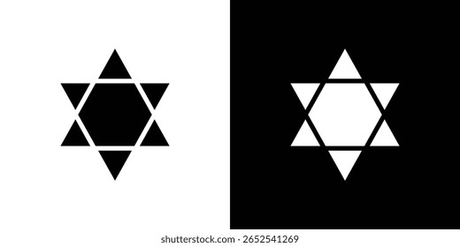 Star of David icon in flat version on black and white background